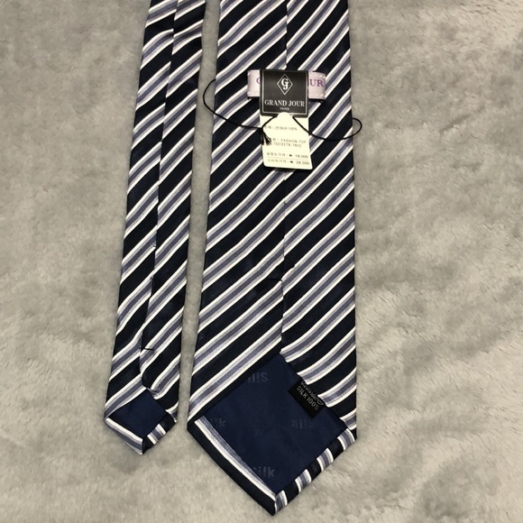 GRAND JOUR Paris Blue and Gray Striped Tie - Picture 2 of 7